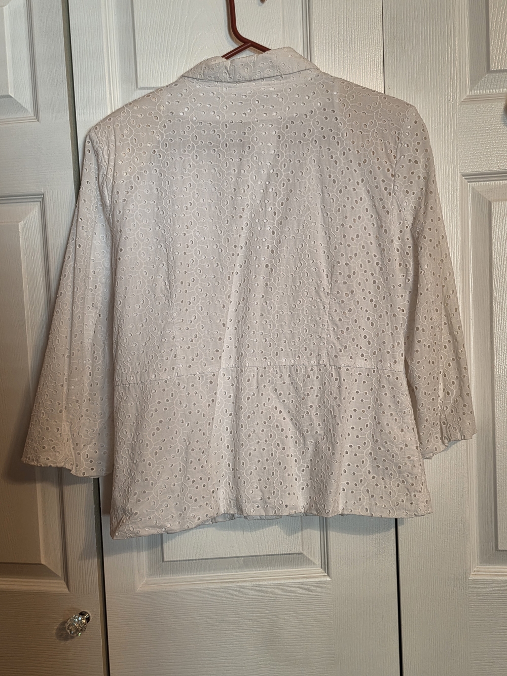 JM Collection White Eyelet Button-Front Jacket Blouse - Picture 3 of 4